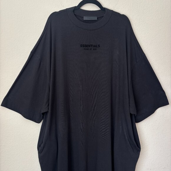 ESSENTIALS Fear of God FOG Women's Jet Black 3/4 Sleeve Maxi T-Shirt Dress - Picture 2 of 14